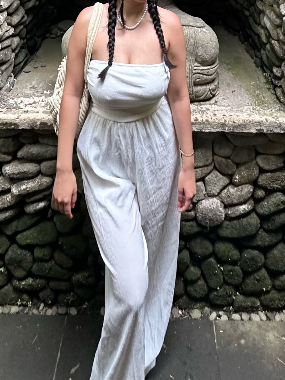 White Strapless Linen Jumpsuit - Home Art